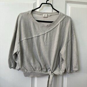 Anthropologie Postmark Top Womens M Tie Front Stripe Neutral